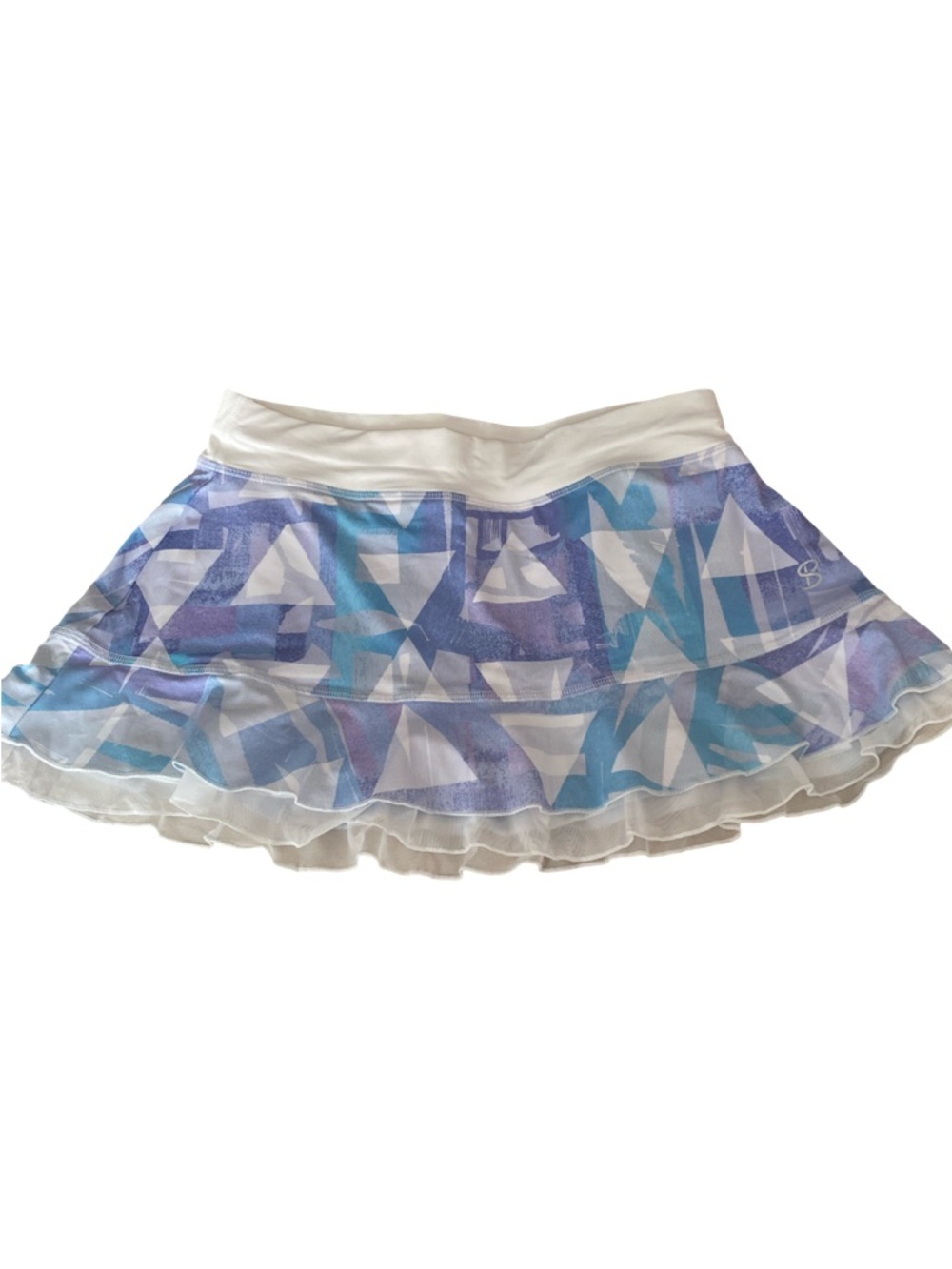 Sofibella Blue Geo Print Ruffle Tennis Skort -S blue white  ,nylon spandex